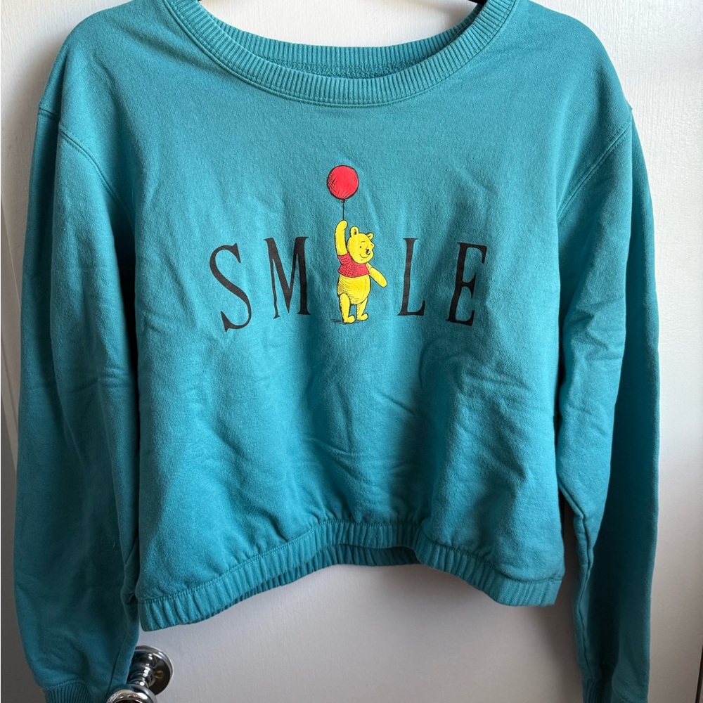 Disney Teal Winnie the Pooh Graphic Cropped Sweatshirt